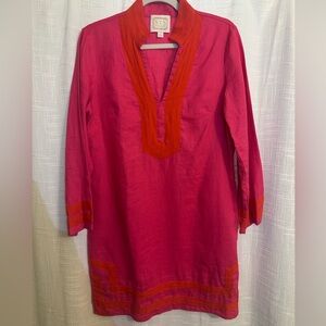 Sail to Sable Long Sleeve Linen Dress Pink Orange Size M